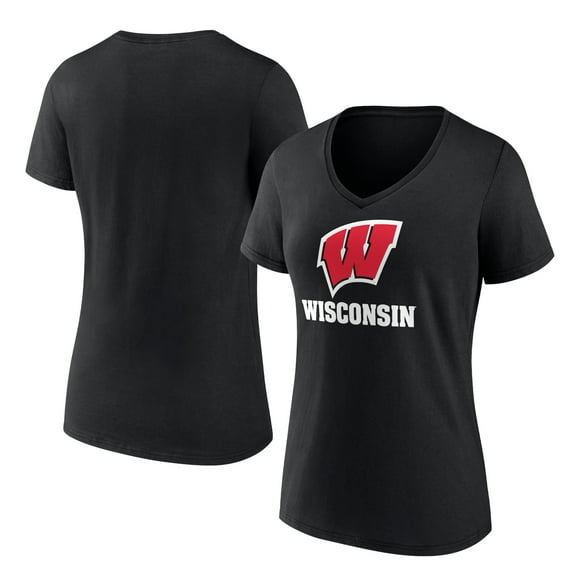 Women's Black Wisconsin Badgers Lockup Team V-Neck T-Shirt