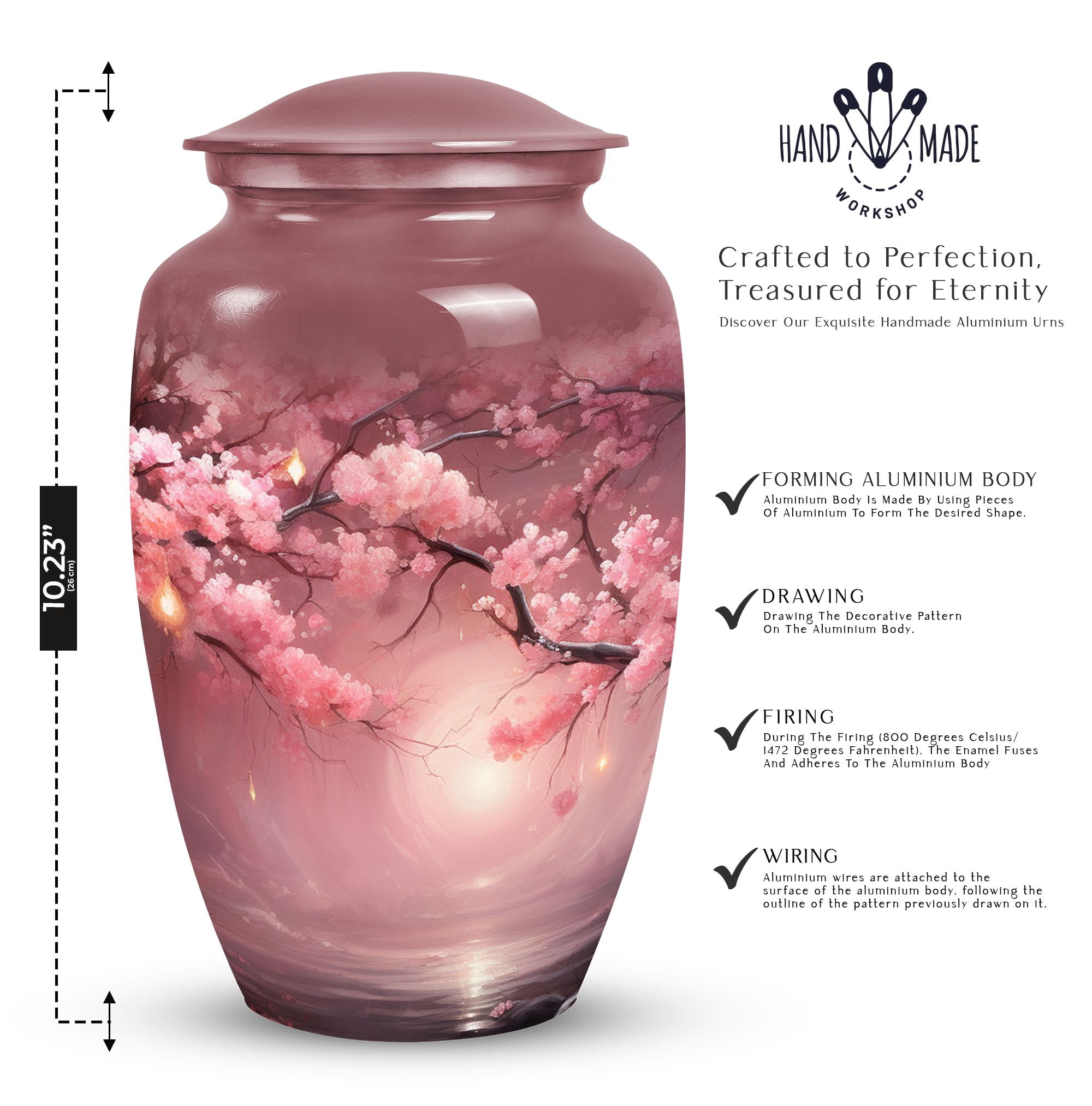 Burial Handcrafted Pink Forest Urns For Human Ashes Adult Men - Cremation Large Urn For Human Ashes Adult Women - Memorial Gift For Decorative - 10Inch And 200Lbs Include Velvet Bag