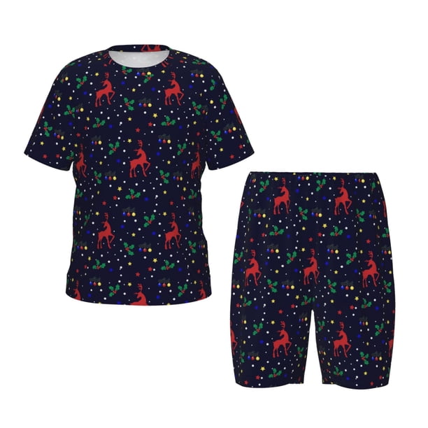 Balery Christmas Deer Conjunto de Pijama Infantil de Manga Corta con Estampado – Ropa de Dormir de Algodón Suave-XX-Large