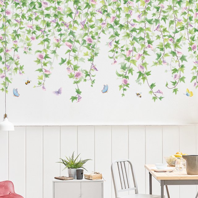 etiqueta de la pared de la naturaleza hojas de vid tropical, etiqueta de la pared de la flor, etiqueta de la pared de los pájaros para el pasillo del dormitorio de la sala de estar