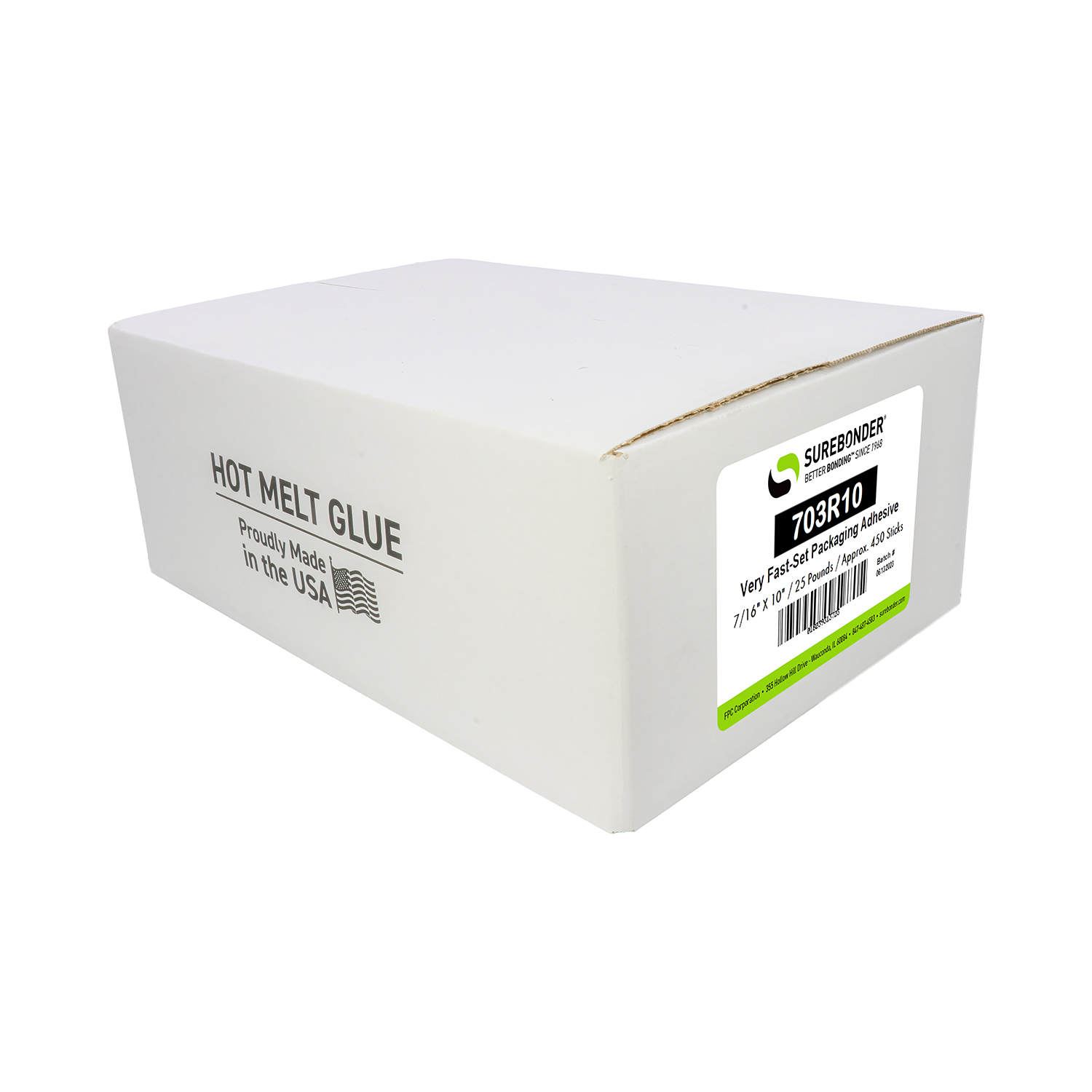 Surebonder 703R10 Full Size 10" Fast Set Packaging Hot Glue Stick for Corrugated Boxes - 25 lb Box, 450 Glue Sticks