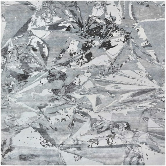 Ahgly Company Machine Washable Indoor Square Industrial Modern Platinum Silver Gray Area Rugs, 8' Square