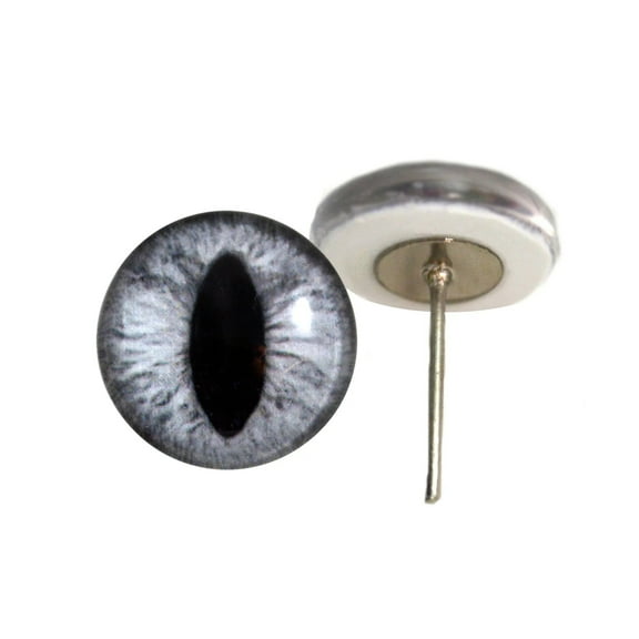 Silver Cat Glass Eyes on Wire Pin Posts