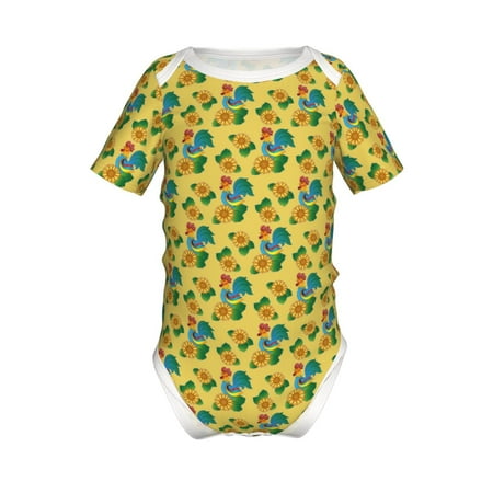 

Lukts Roosters And Sunflowers Print Baby Short Sleeve Romper Onesie for Newborn Baby Boys and Girls-12 Months