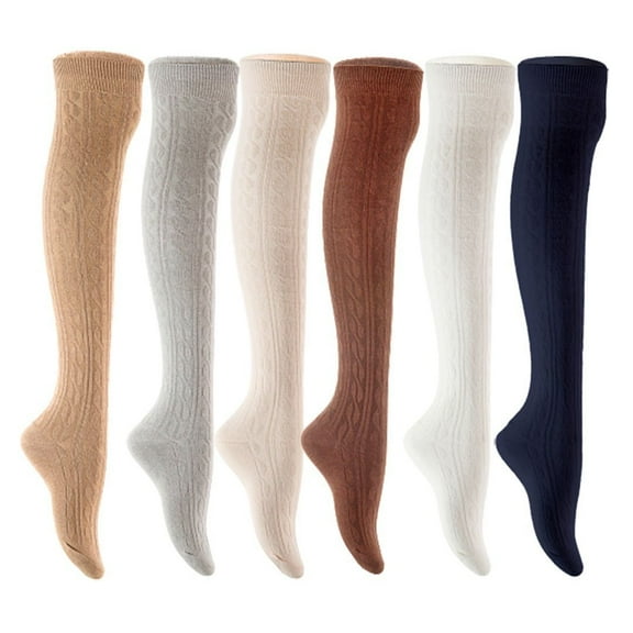 Lian LifeStyle Women's 6 Pair Adorable Comfortable Soft Thigh High Over Knee High Cotton Socks Size 6-9 L1024 Beige,Light Grey,Cream,Coffee,White,Navy