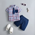 thumbnail image 4 of LYMAYTER 6M-4Y Toddler Baby Boys Short-Sleeve Button down Shirt and Shorts Set 2PCS Newborn Summer Plaid Shirt and Shorts with Tie Set, 4 of 10