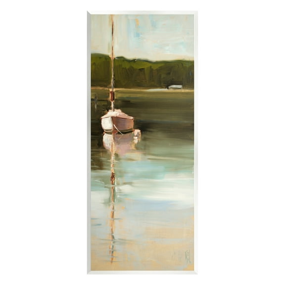 Stupell Industries Boat Reflection Painting Transportation Painting Unframed Art Print Wall Art, 7 x 17