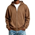 thumbnail image 2 of Delconic Mens Winter Casual Full Zip Hooded Sweatshirt Jacket Long Sleeve Relaxed Fit Drawstring Hoodie Sweatshirt Outerwear Brown L, 2 of 4
