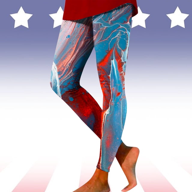 WILLBEST Leggings con Estampado Tie-Dye Del Día de La Independencia para Mujer, Pantalones de Yoga de Cintura Alta para Entrenamiento, Running Y Fitness Chica