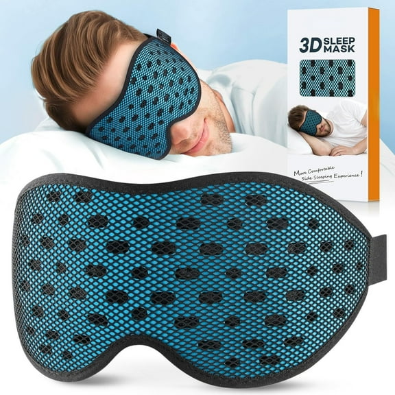 Breathable Sleep Mask, 3D Eye Mak Sleep for Side Sleepers Women Men, Light Blocking Sleeping Mask with Adjustable Strap, Soft Lightweight Eye Cover for Travel, Night Work, Nap, Office - Blue
