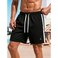 thumbnail image 2 of BRANROY Men's Drawstring Side Color Shorts - Elastic Waist Waffle Knit 5-Inch Athletic Shorts for Men, Casual Shorts for Gym and Running,Black,L, 2 of 5