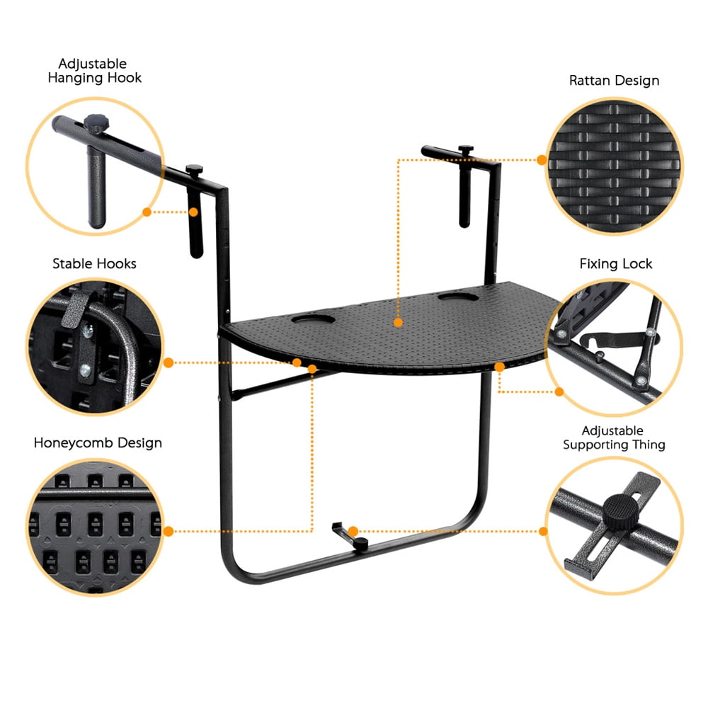 Ikayaa Adjustable Folding Balcony Deck Table Hanging Patio Railing Dining