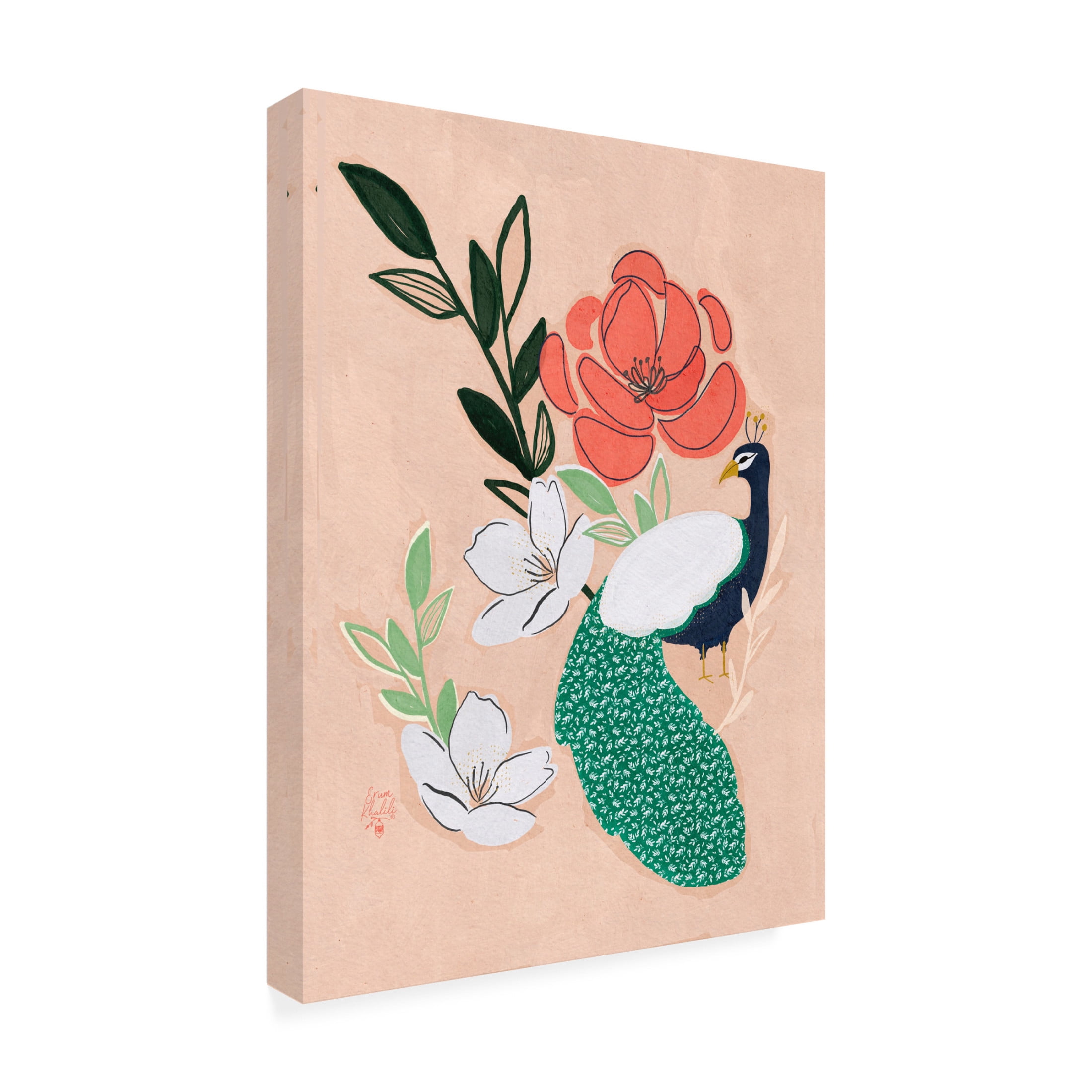 Trademark Fine Art Erum Khalili  Peacock and Florals Canvas Wall Art