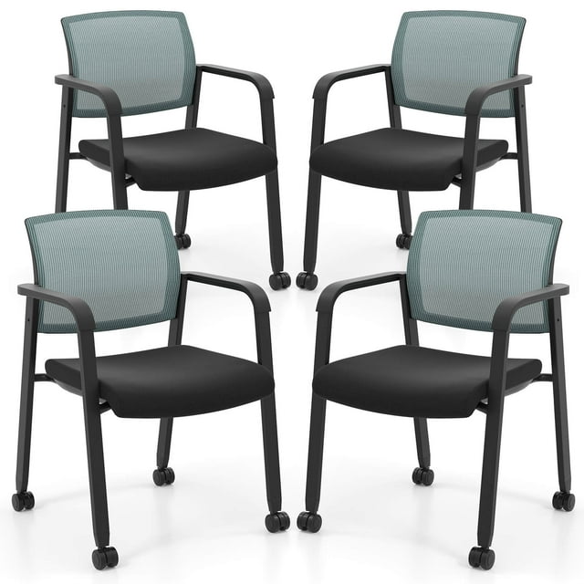 Costway Conference Chairs Set of 4 Stackable Office Guest Mesh Chair Waiting Room Wheels