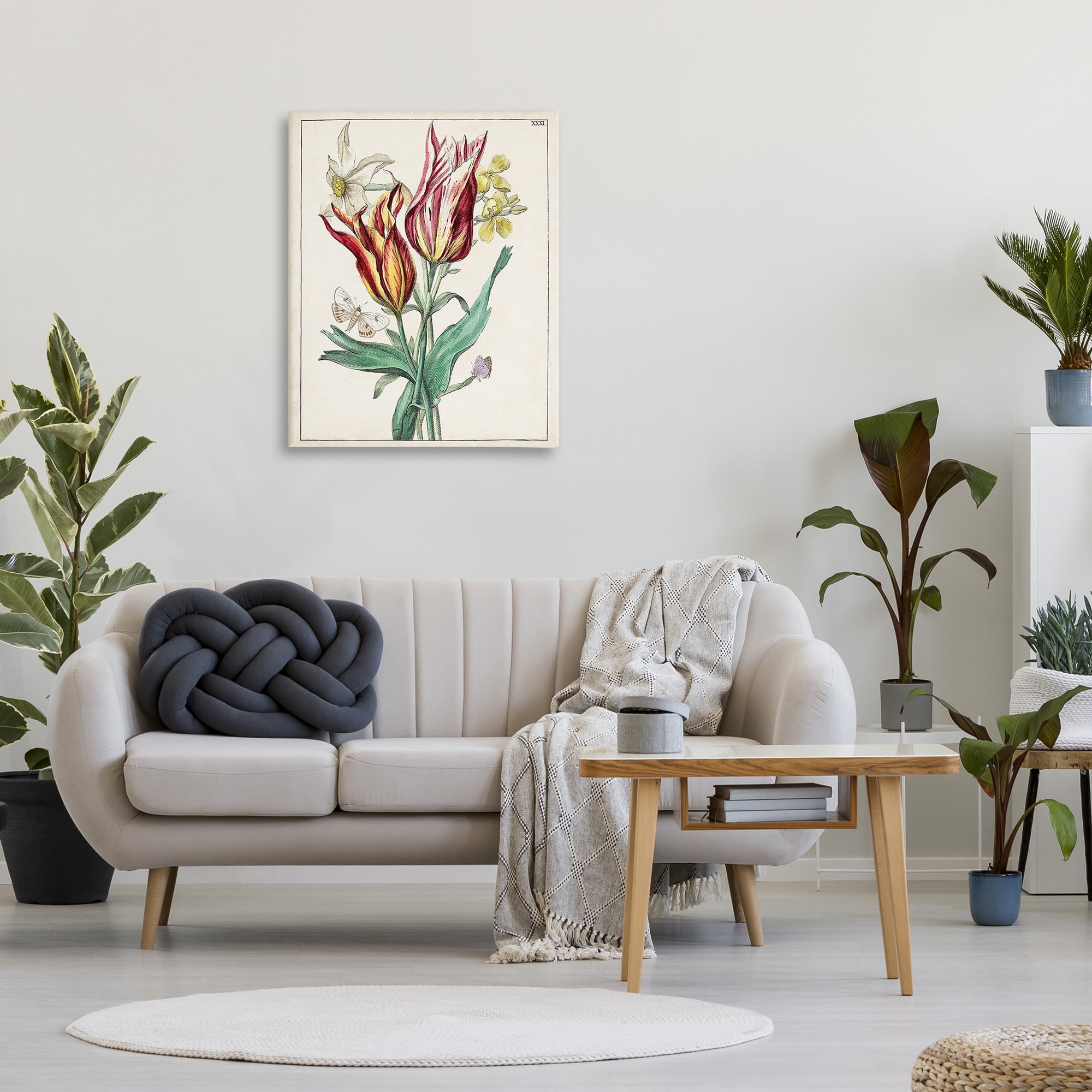 Stupell Industries Tulips & Moths Study Botanical & Floral Painting Gallery Wrapped Canvas Art Print Wall Art, 30 x 40