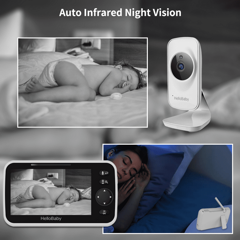  HelloBaby Monitor con cámara y audio, pantalla de 5 pulgadas  con transmisión de video de 16 horas, cámara remota con zoom panorámico,  conversación bidireccional, modo VOX, visión nocturna automática, : Bebés