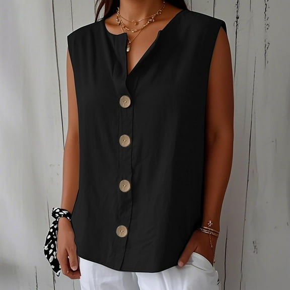 Tank Top for Woman Linen Shirts For Woman Summer Cotton Linen V Neck Tops Loose Vacation Beach Solid Blouses Tunic Tops Tank Tops