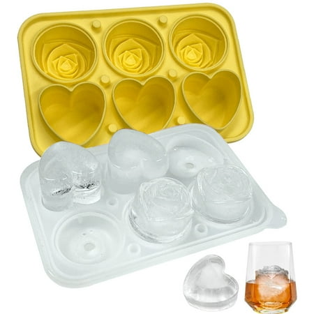 

Fnyko Rose & Heart Shape Ice Cube Mold Tray Silicone Ice Mold with Clear Funnel-type Lid 3 Heart & 3 Rose Shape Ice Ball Maker for Drinks Whiskey Cocktails
