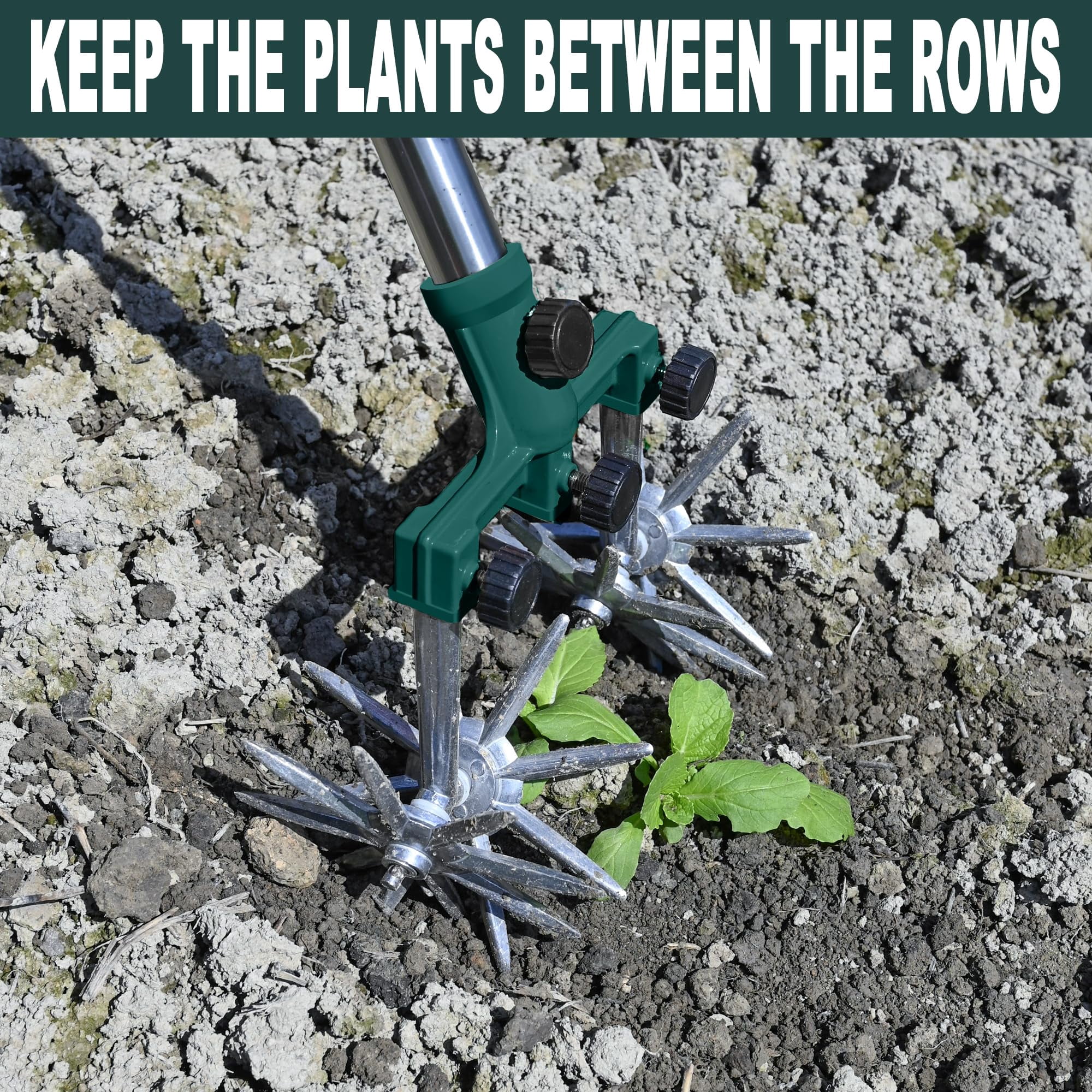 Rotary Cultivator Garden Tiller Adjustable Stainless Steel Poles Hand For Soil Mixing Or Reseeding Grass Lawn Total Length 57 Inch