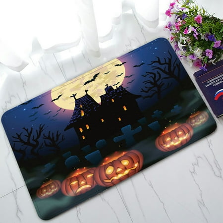 PHFZK Moon Doormat, Halloween Wicked House with Pumpkins Doormat Outdoors/Indoor Doormat Home Floor Mats Rugs Size 30x18 inches