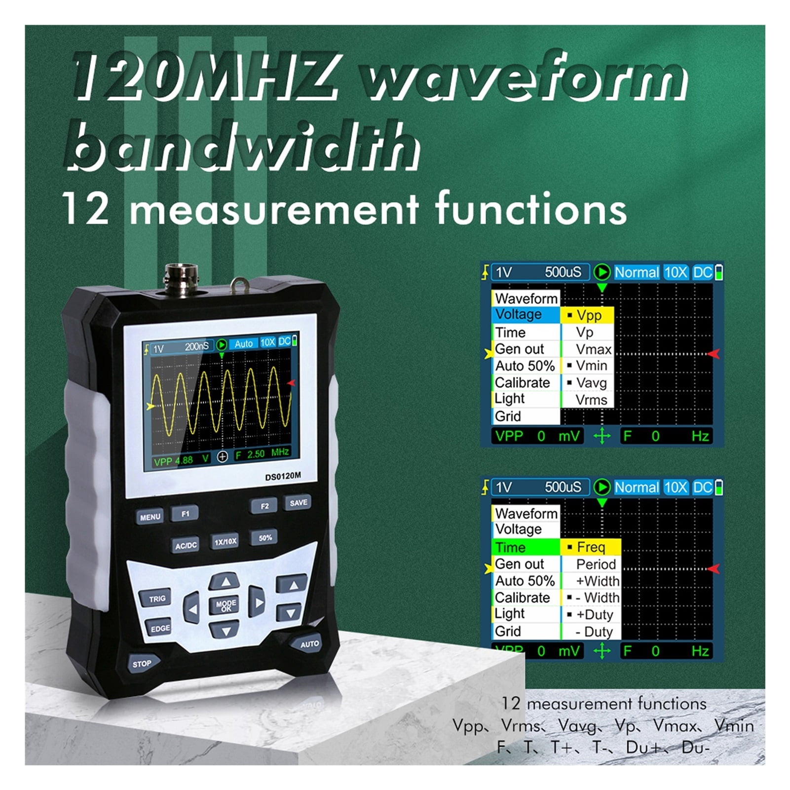 Digital Oscilloscope 320x240 2.4 Inch Portable 120MHz Bandwidth 500MSa/s Sampling Rate with Waveform Storage ,Professional Designed