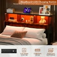 thumbnail image 4 of iSunirm Upholstered Twin Headboard with Hidden Drawer Storage, Full Size Bed Headboard with Power Outlet and LED Light, Free Standable, Sturdy and Stable Meta Frame, Noisy Free, Black, 4 of 7