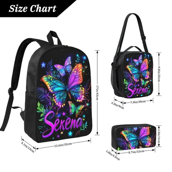 Dreamy Colored Butterfly Backpack 17 Inch Set with Lunch Bag and CaseDurableTravel Bag Combo for Work Commuting Daily Use