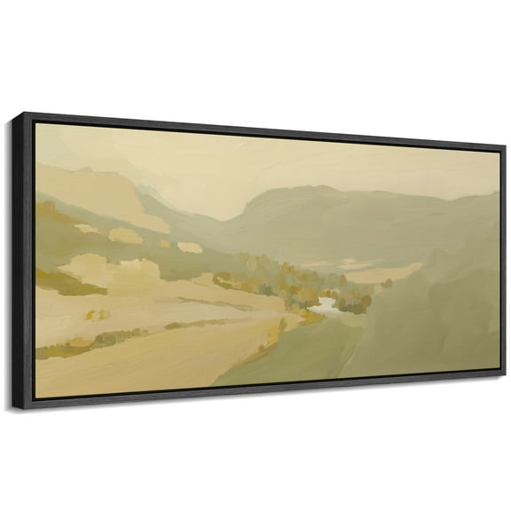 Large Framed Canvas Print Warm and Peaceful Scenic Painting with Rolling HillsWall Art Decorative Ready to Hang Painting for Living room Bedroom 60x30 inches Black Frame