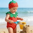 thumbnail image 2 of Likimi Toddler Girls Boys One Piece Swimsuit Crew Neck Sleeveless Print Tops With Swim Cap Comfortable Bathing Suit Red Size 0-3 Months, 2 of 7