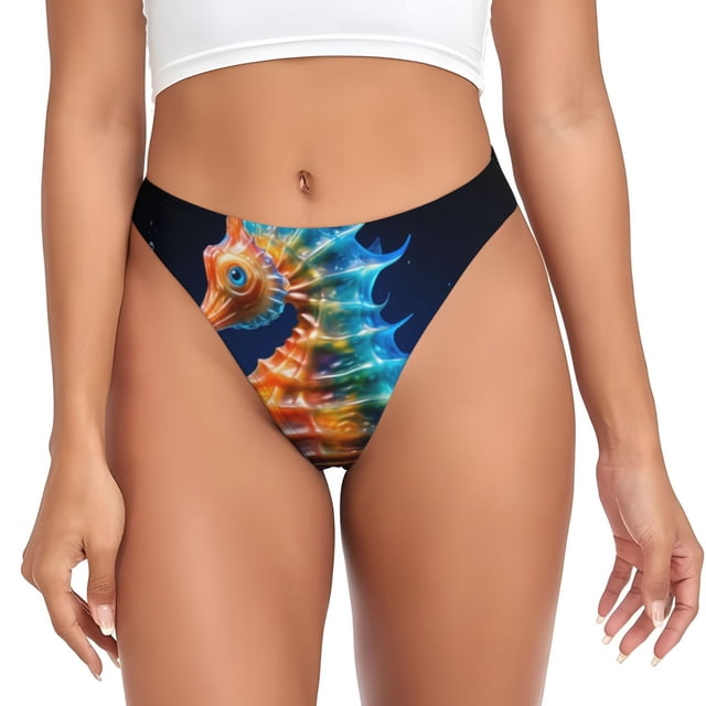 Balery Yellow Fish Seahorse Tangas de Algodón para Mujer con Estampado – Ropa Interior Sexy, Transpirable, G-string-3X-Large