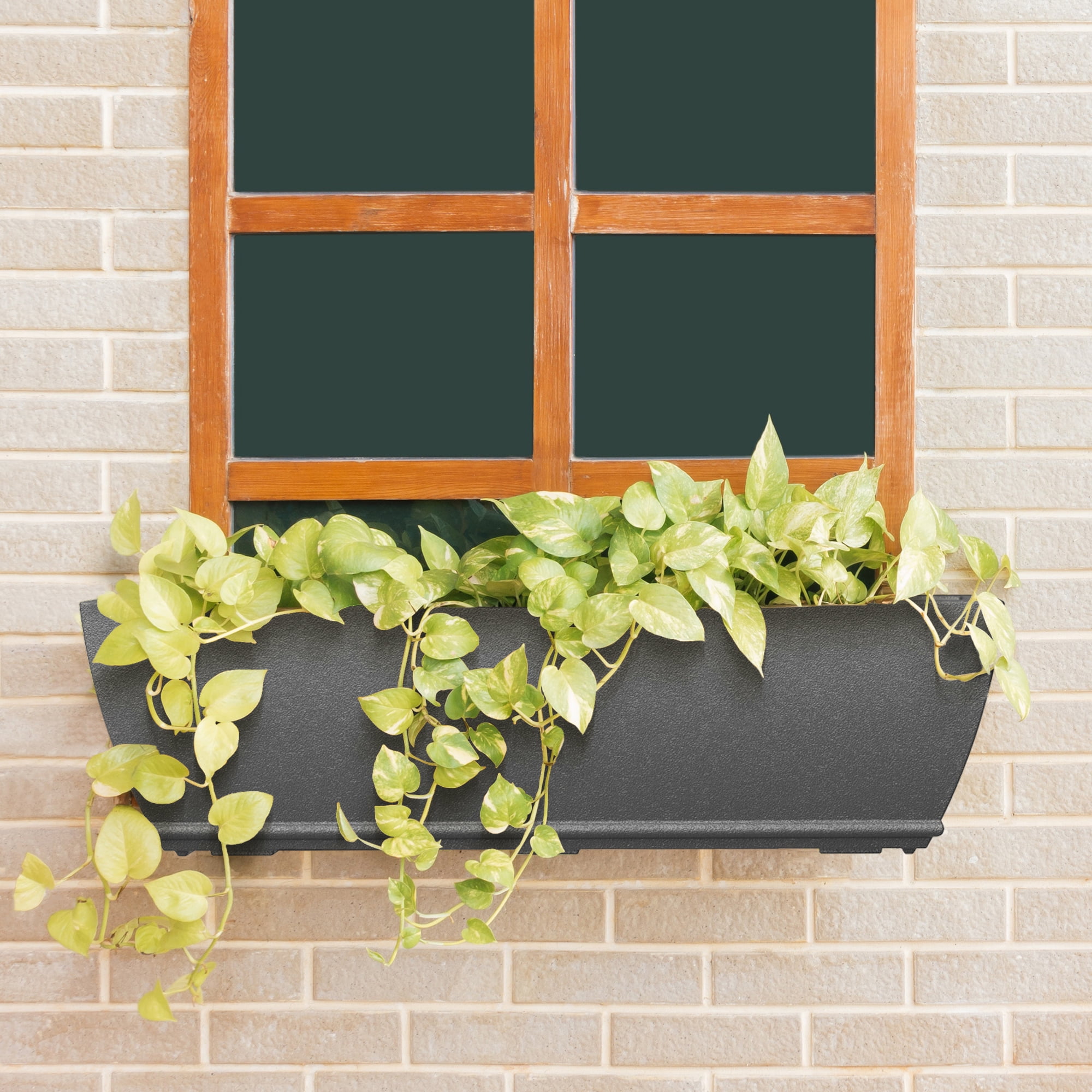 Acadia 36" x 11" x 10" Rectangular Graphite Grey Self Watering Plastic Window Box Planter