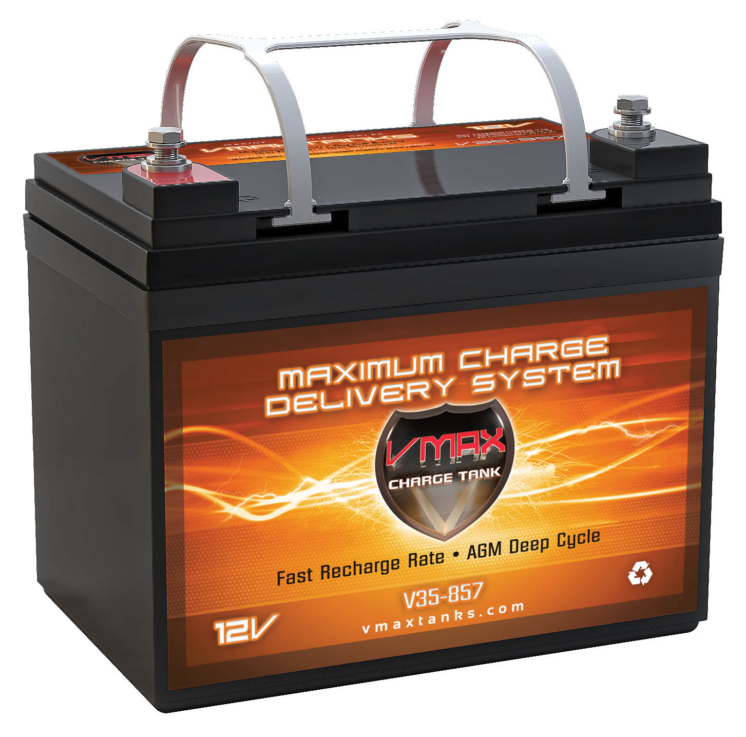VMAX V35-857 12V 35AH AGM Deep Cycle U1 Battery (7.7"x 5"x 6.1") for Motorguide X3 Freshwater Foot Control Bow Mount 45lbs 12V Trolling Motor - image 2 of 8