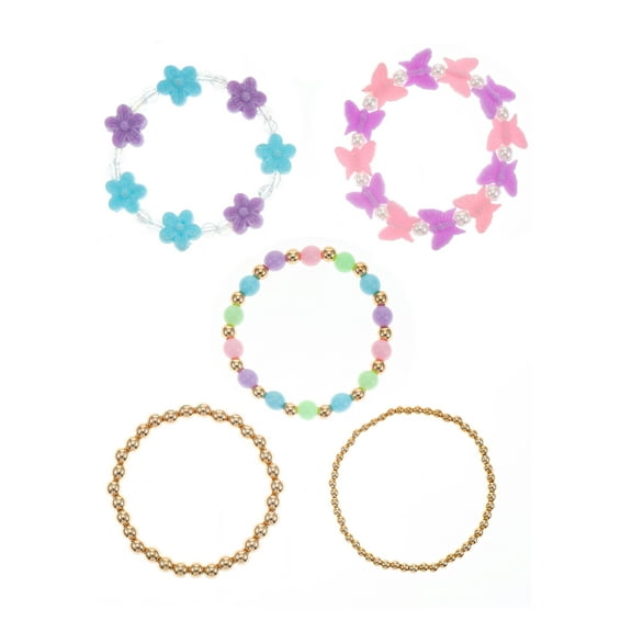 Wonder Nation Girls Butterflies & Flowers Beaded Stretch Bracelets, Pastel Multicolored, 5 Pieces