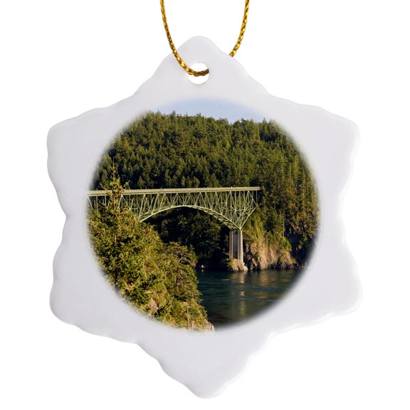 3drose, Deception Pass Bridge, Whidbey, Fidalgo Isl, Wa - Us48 Dfr0127 - David R. Frazier, 3 inch Snowflake Porcelain Ornament
