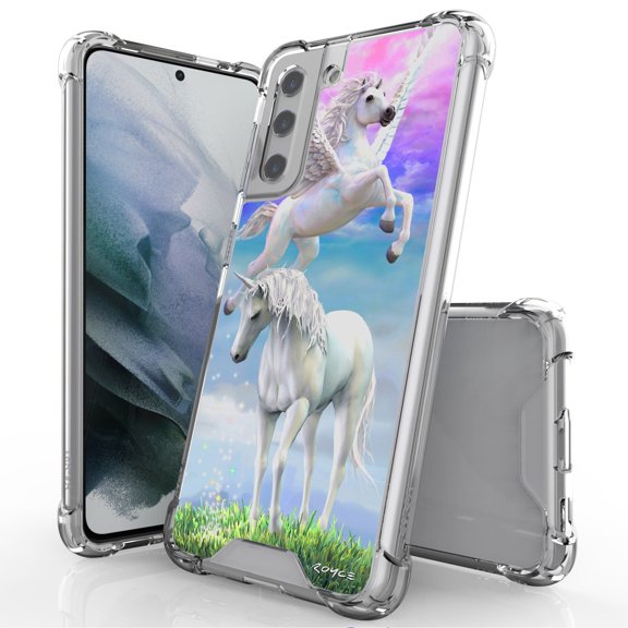 ANJ  Hybrid Slim Hard Back Cover Case Flexible Bumper for Samsung Galaxy S21 - Pegasus and Unicorn