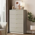 thumbnail image 5 of FURNIWAY Beige 5 Drawer Tall Dresser, 32" Wide Chest with Gold Handles for Bedroom Living Room Office, 5 of 8