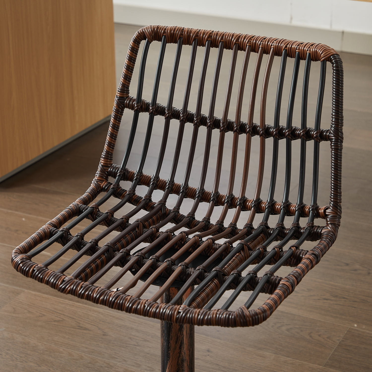 Demi Bonn 35" Counter Height Bar Stools Set of 2, Rattan Swivel Barstools with Back, Kitchen Island Countertop Chairs for Dining Room, Brown