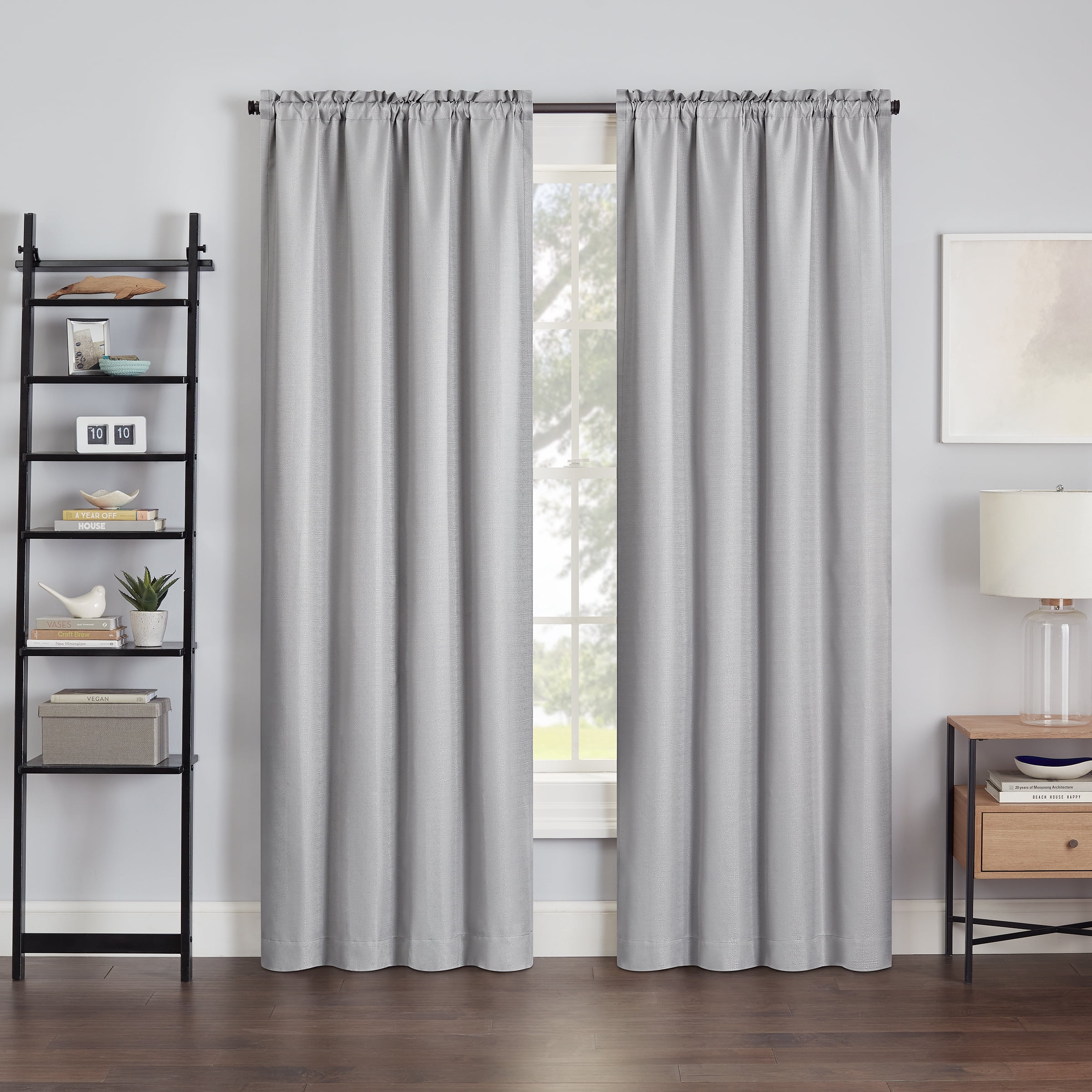 (2 pack) Eclipse Samara Solid Blackout Curtains, Single Curtain Panel, 84 Inch Long Blackout Curtains, 42" W x 84" L, Light Gray