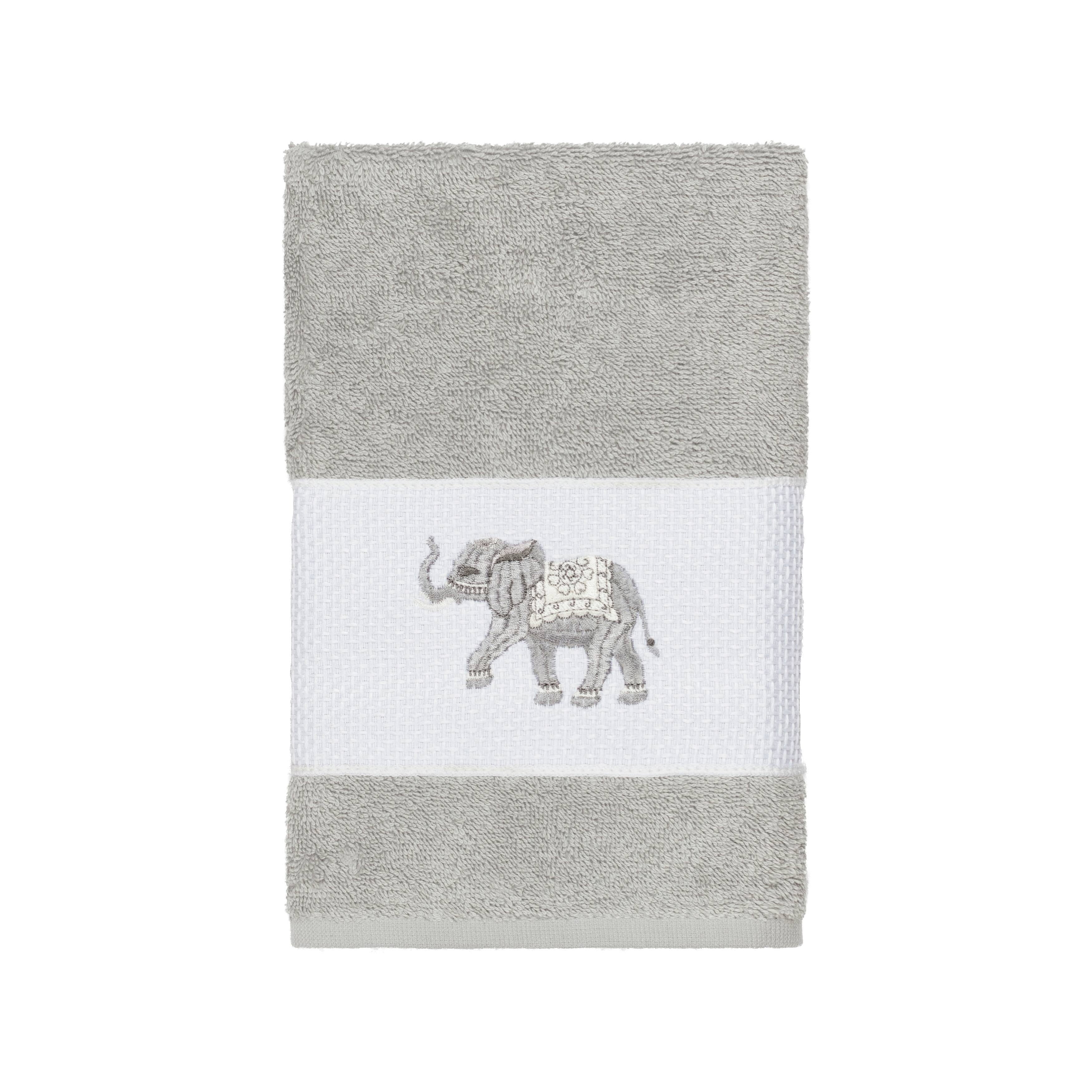 Authentic Hotel and Spa  Turkish Cotton Elephants Embroidered Light Grey Hand Towel