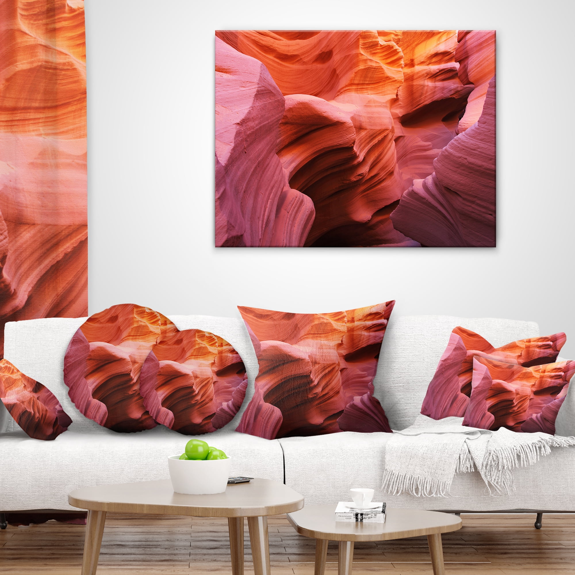 Designart Orange Red Antelope Canyon - Landscape Photography Throw Pillow - 18x18