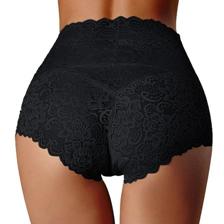 HCNTES Women Floral Lace Thong Panties Sexy T Back Stertchy Panties XL Black