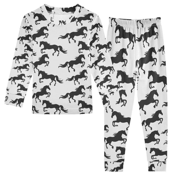 joogoo Black Horses 2 Piece Long Sleeve Tee and Pants Cotton Pajama Set 5Y