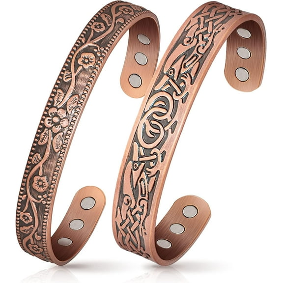 Wollet Copper Magnetic Bracelet Set for Women, Floral Celtic Copper Jewelry Gift Set