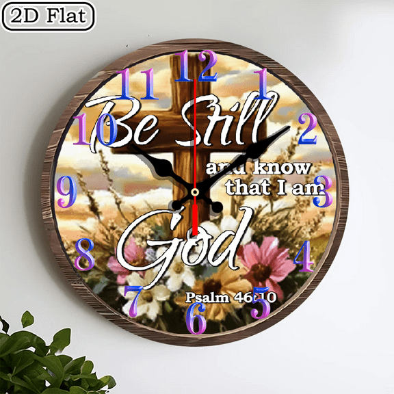 2D flat 1pc, Vintage Faith-based Cross_ wood wall clock Home&Seasonal Decoration, For Yard, Mall, Garage, Coffee Shop, Home, Best Gift, for a Friend room decor halloween 10*10inch