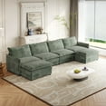 thumbnail image 5 of Corduroy Fabric 4-Seater Comfy Cloud Couch with 2 Movable Footrest for Living Room,Oversized Deep Seat U-Shaped Couch Set, Upholstered Large Size Deep Seat Sofa with 4 Cushions (Green), 5 of 11