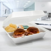 Dart Foam Hinged Lid Container, 3-Compartment, 9.3 x 9.5 x 3, White, 100/Bag, 2 Bag/Carton