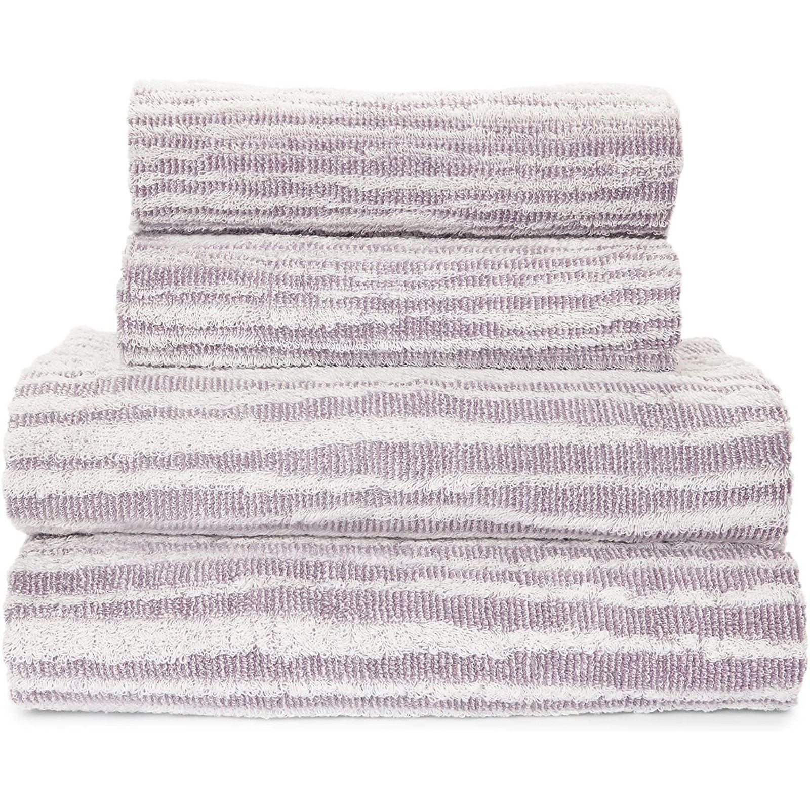 Juvale 4-Piece Gray Stripe Cotton Bath Towels & Hand Towels Set, 2 Sizes