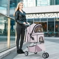 thumbnail image 2 of BestPet 3 Wheels Pet Stroller Folding with Cup Holder & Removable Liner,Light Pink, 2 of 7