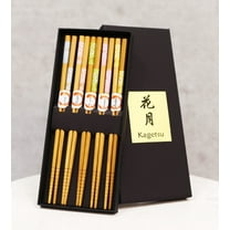 Reusable Bamboo Colorful Cherry Blossoms Set of 5 Ridged Chopsticks Pairs In Box