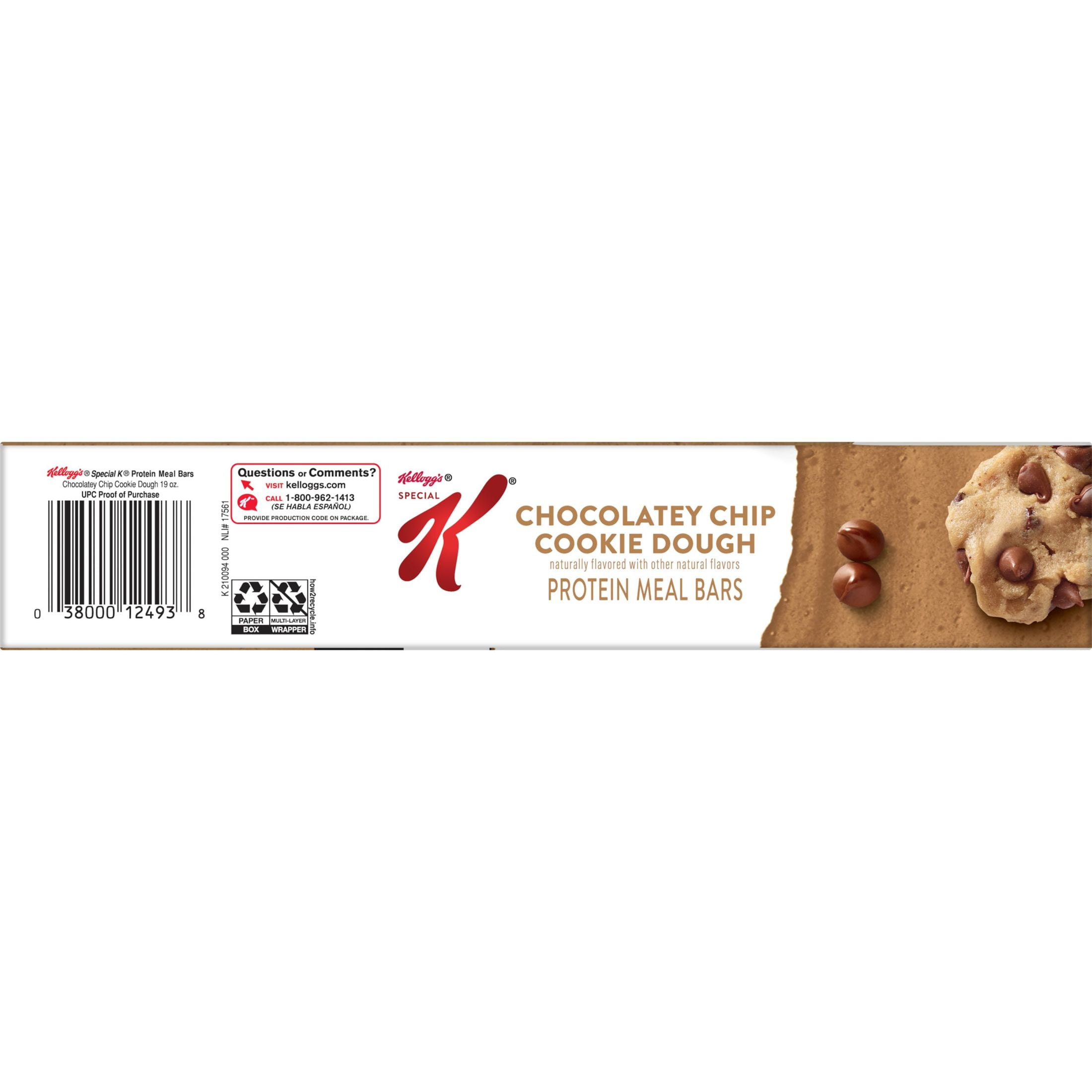 Kellogg's Special K Chocolatey Chip Cookie Dough Chewy Protein Meal Bars,  Ready-to-Eat, 19 oz, 12 Count